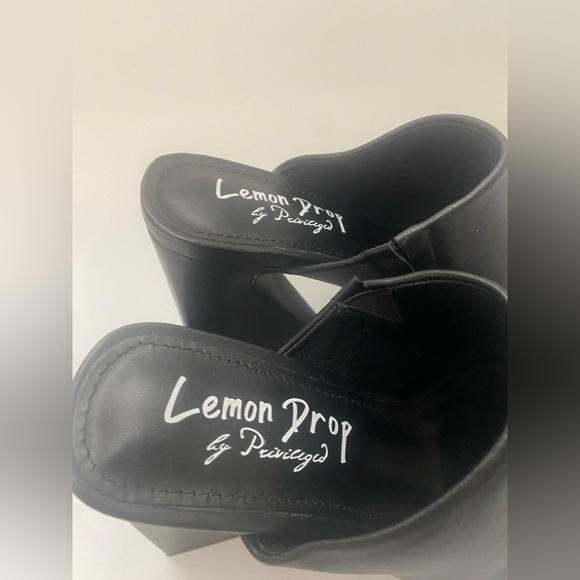 Lemon Drop Black Platform Block Heel Mules - Picture 7 of 10